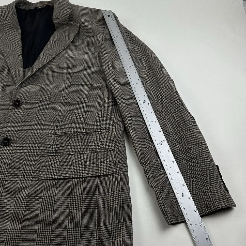 Club Monaco Elbow Patch Equestrian Wool Blazer 40R Brown Plaid Sport coat Jacket